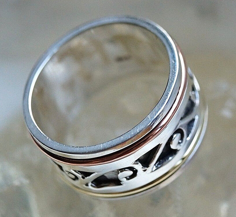 3er Drehring Silber Breit Spinring 60 62 64 Silberring Verspielt Bronze Messing – Bild 5