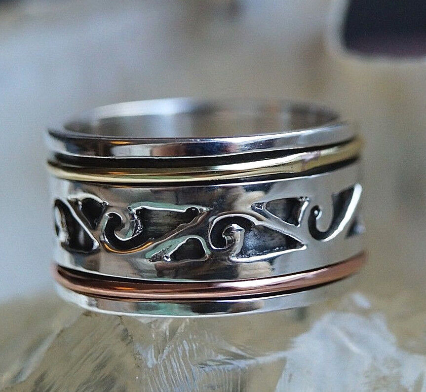 3er Drehring Silber Breit Spinring 60 62 64 Silberring Verspielt Bronze Messing – Bild 6