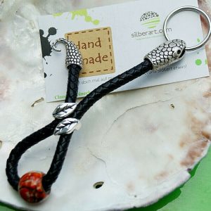 Design Schlüsselanhänger Schlange Bololeder Schwarz Leder Silber Metall Unikat