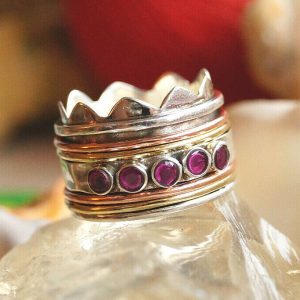 Drehring 925er Silber Ring Breit 60 62 64 Silberring Krone Rubin Rot Kronenring