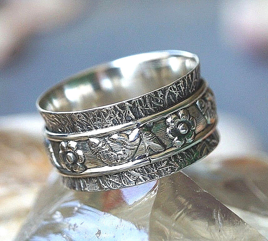Drehring Silber Breit Spinring 54 58 Silberring Verspielt Floral Fische Vintage – Bild 5