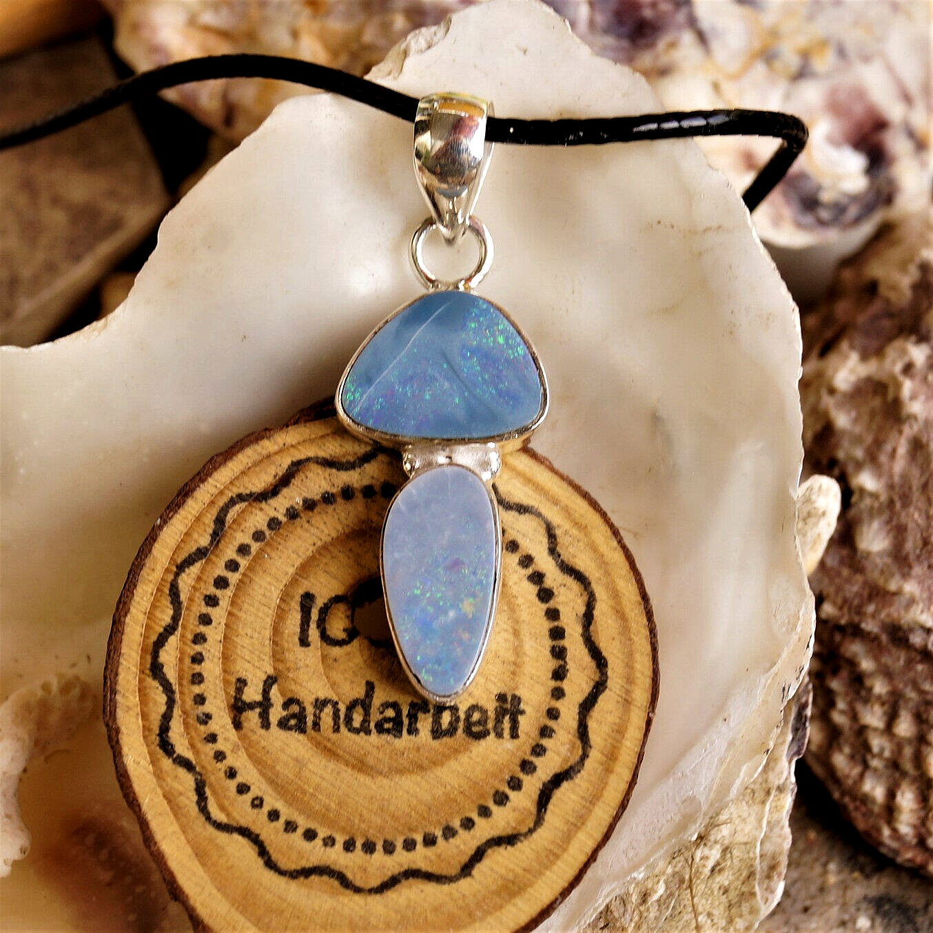 Ketten-Anhänger 925er Silber 2 x Boulder-Opal Blau Feueropal Anhänger Schlicht – Bild 11