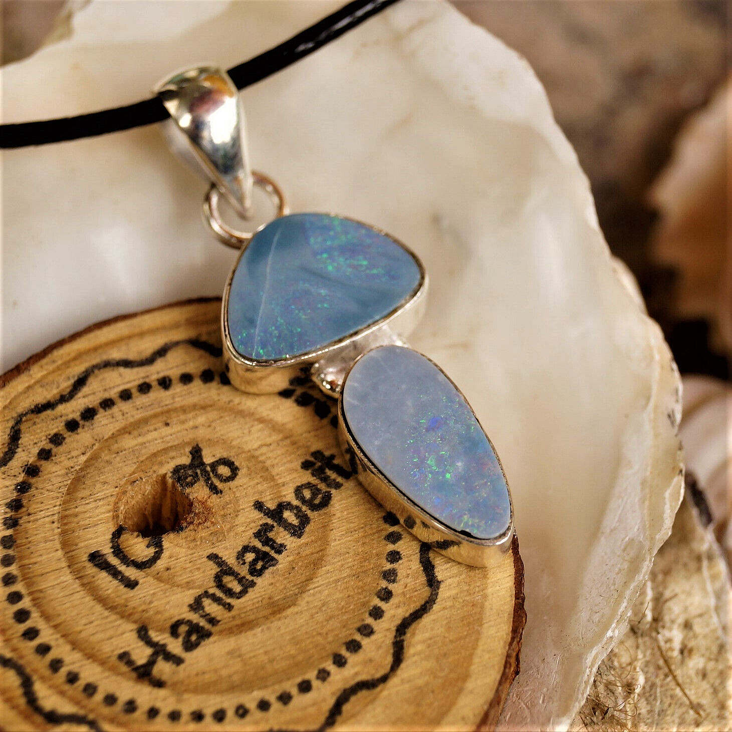 Ketten-Anhänger 925er Silber 2 x Boulder-Opal Blau Feueropal Anhänger Schlicht – Bild 5