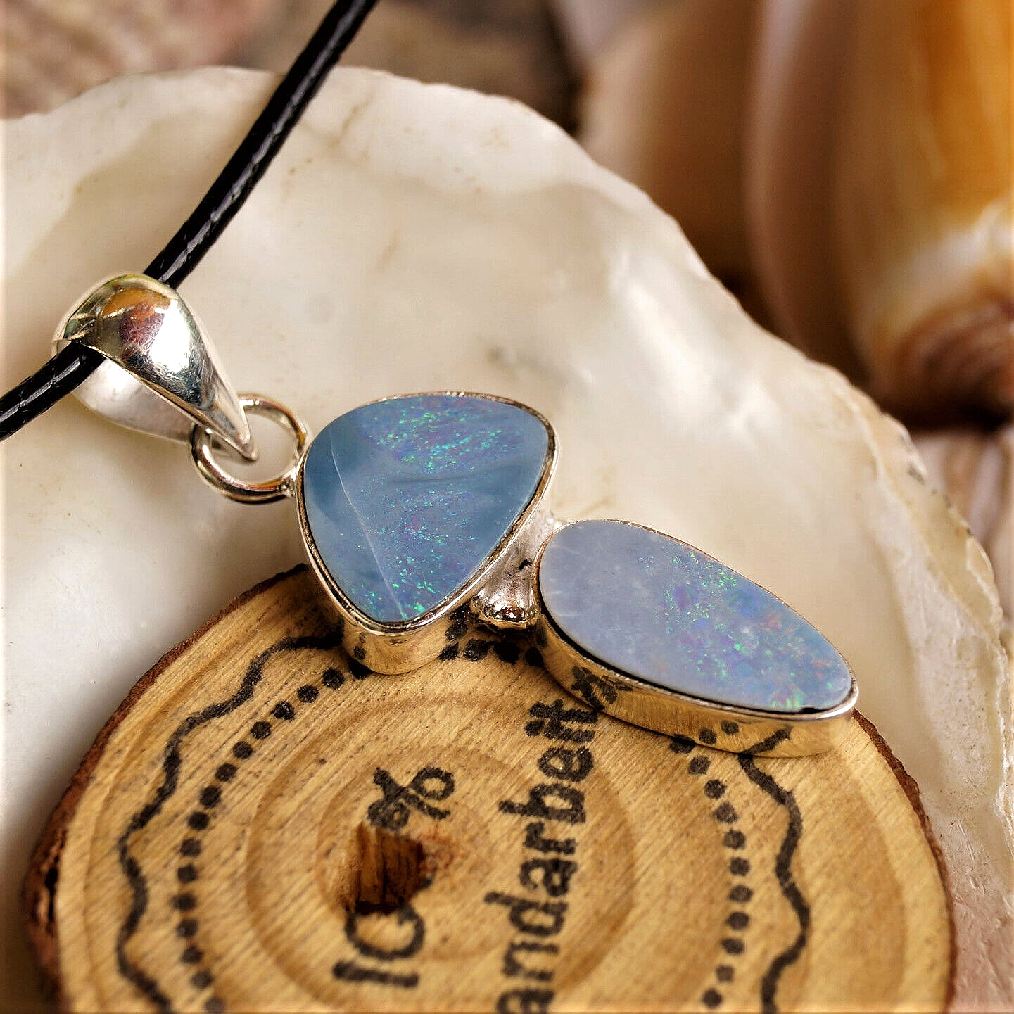 Ketten-Anhänger 925er Silber 2 x Boulder-Opal Blau Feueropal Anhänger Schlicht – Bild 6