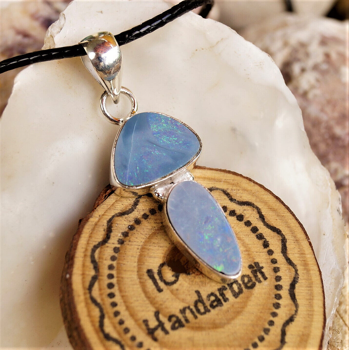 Ketten-Anhänger 925er Silber 2 x Boulder-Opal Blau Feueropal Anhänger Schlicht – Bild 7