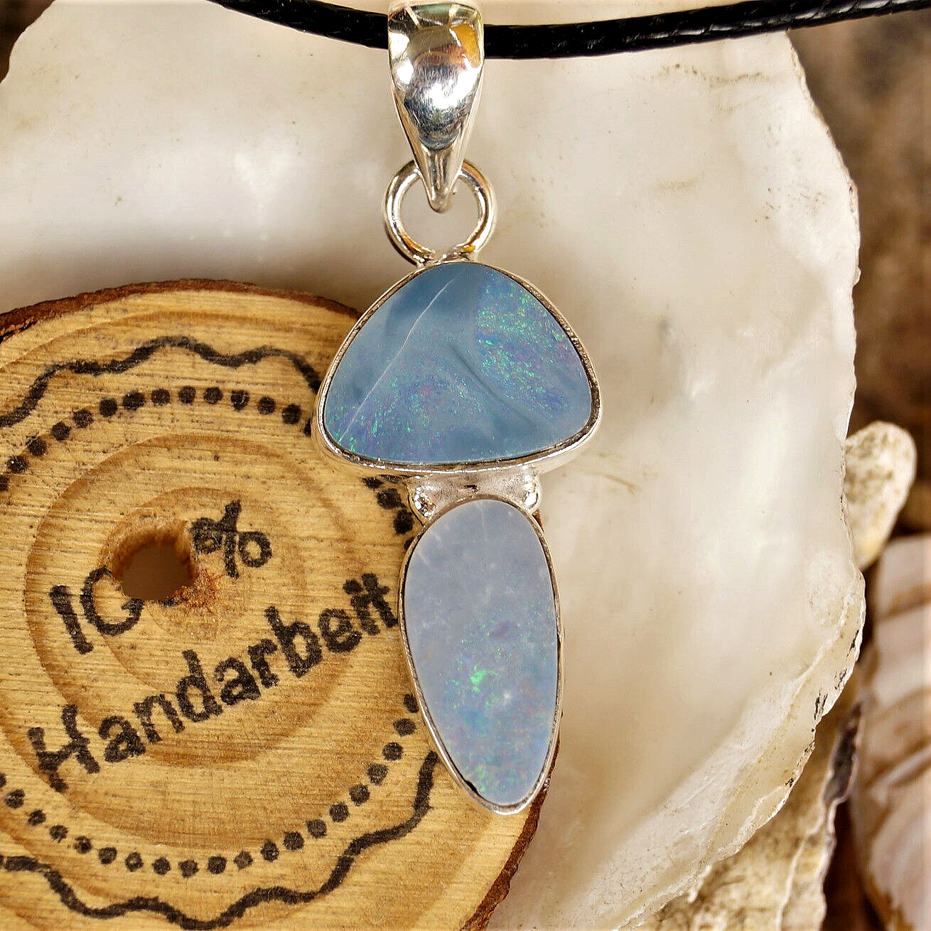 Ketten-Anhänger 925er Silber 2 x Boulder-Opal Blau Feueropal Anhänger Schlicht – Bild 9