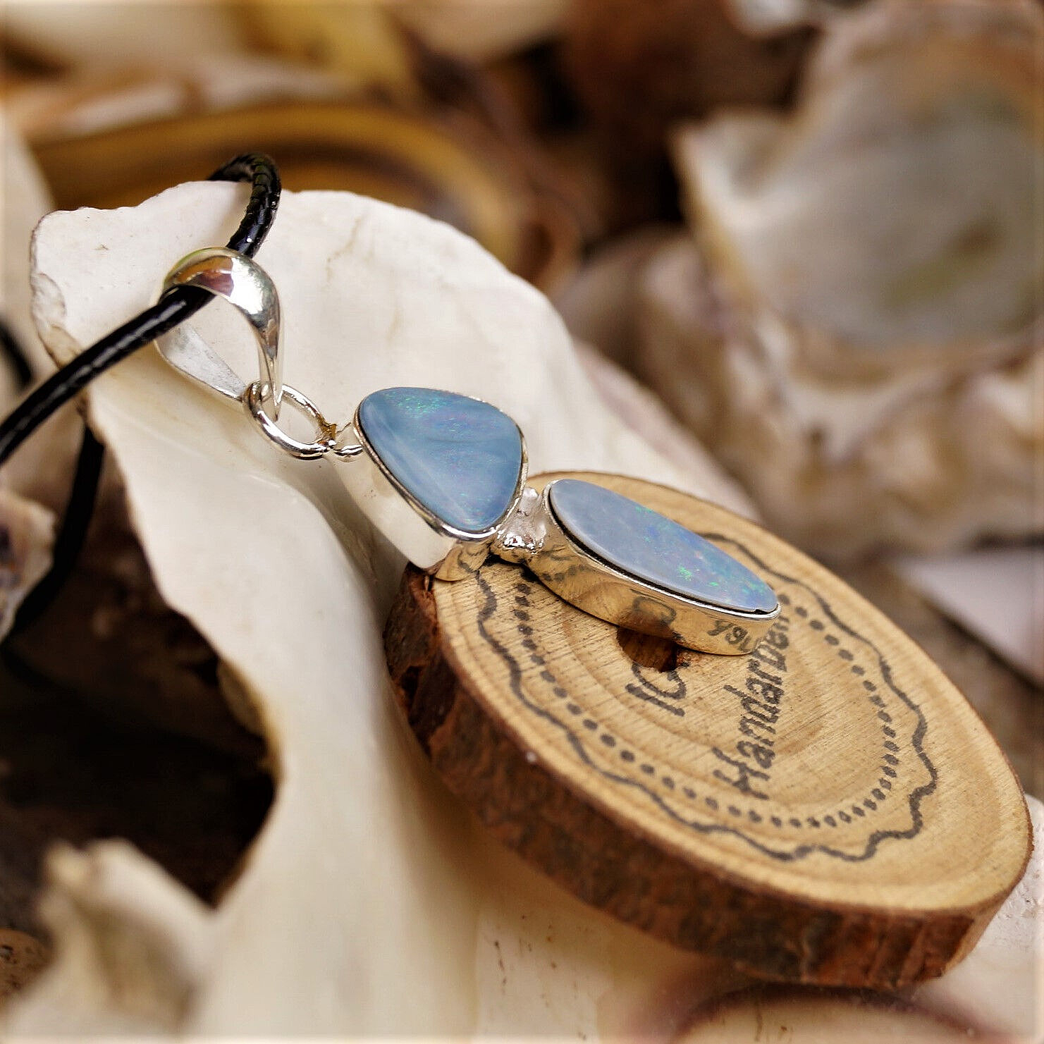 Ketten-Anhänger 925er Silber 2 x Boulder-Opal Blau Feueropal Anhänger Schlicht – Bild 10