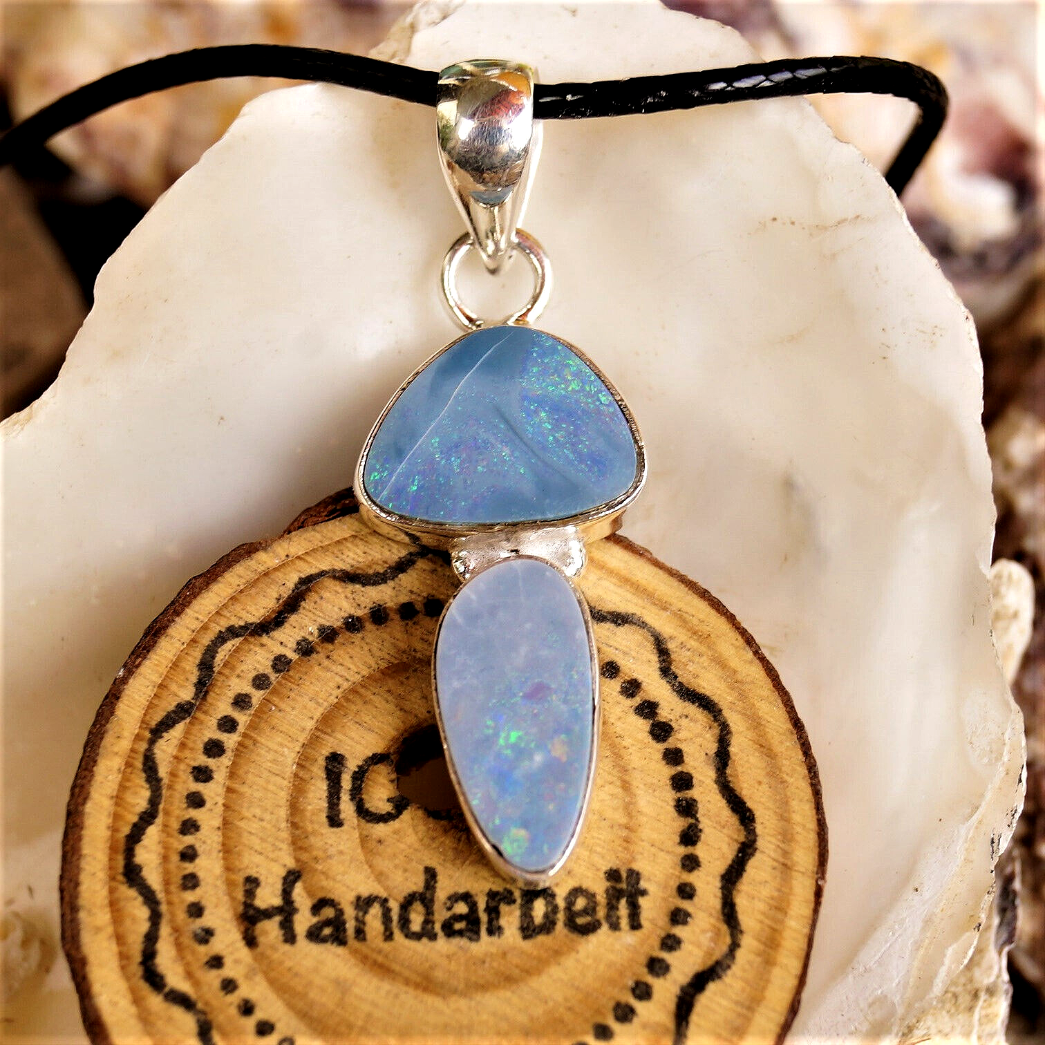 Ketten-Anhänger 925er Silber 2 x Boulder-Opal Blau Feueropal Anhänger Schlicht