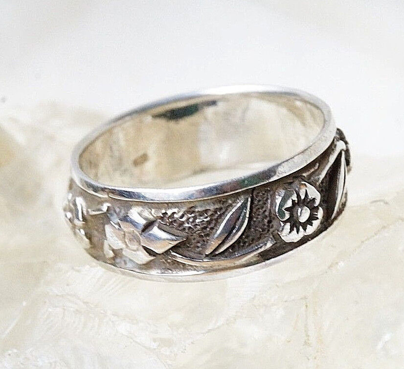 Massiv 57 58 67 Silberring 7 mm Grob Muster Floral Verspielt Ring Silber Antik – Bild 4