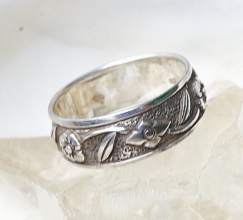 Massiv 57 58 67 Silberring 7 mm Grob Muster Floral Verspielt Ring Silber Antik – Bild 5