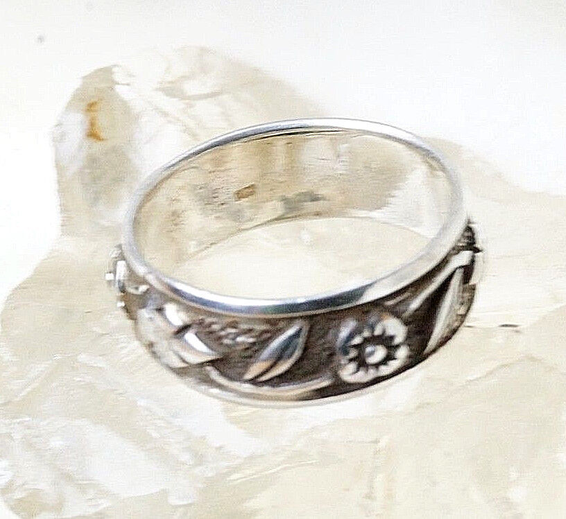Massiv 57 58 67 Silberring 7 mm Grob Muster Floral Verspielt Ring Silber Antik – Bild 6