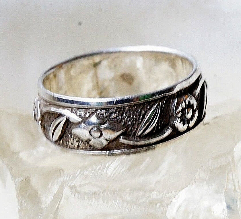 Massiv 57 58 67 Silberring 7 mm Grob Muster Floral Verspielt Ring Silber Antik – Bild 7