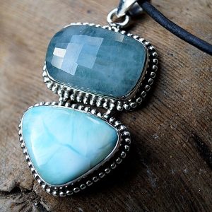 Massiv Groß 5 cm Kettenanhänger Silber Larimar Türkis Aquamarin Eckig Verspielt