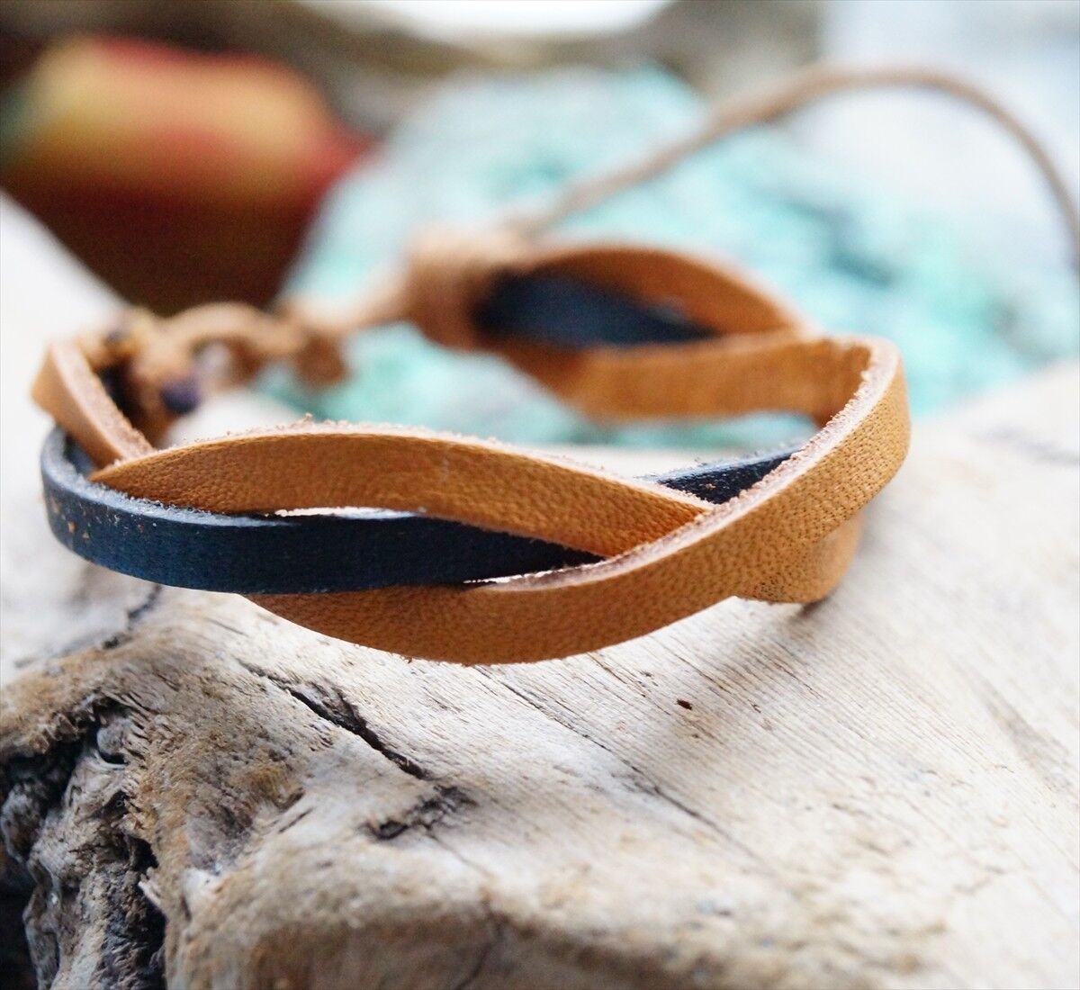 Öko Lederarmband 1,5 cm breit Natur Braun Schwarz geflochten Leder Armband Edel – Bild 4