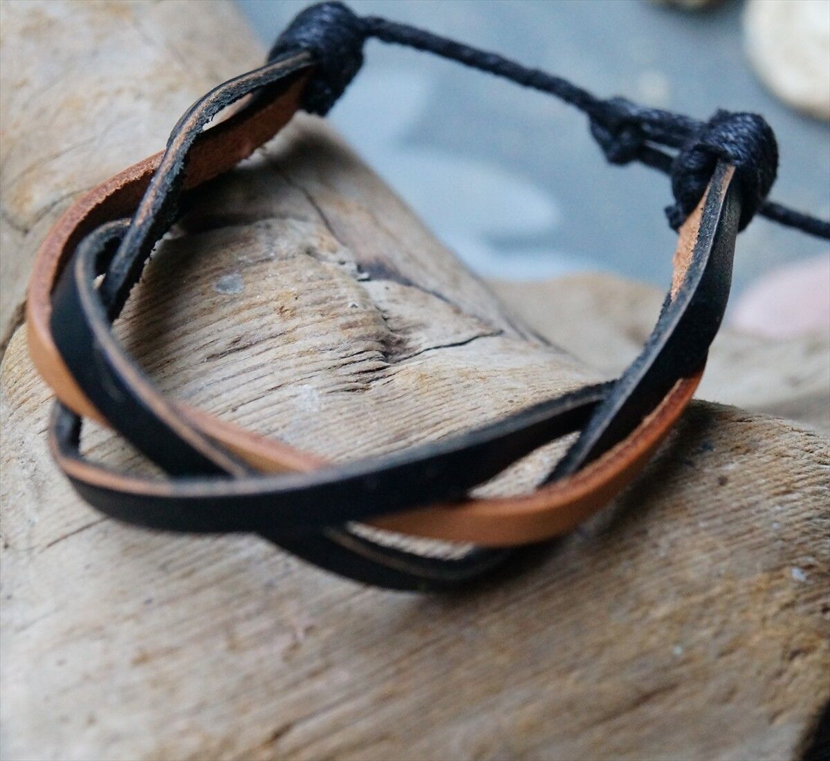 Öko Lederarmband 1,5 cm breit Natur Braun Schwarz geflochten Leder Armband Edel – Bild 5