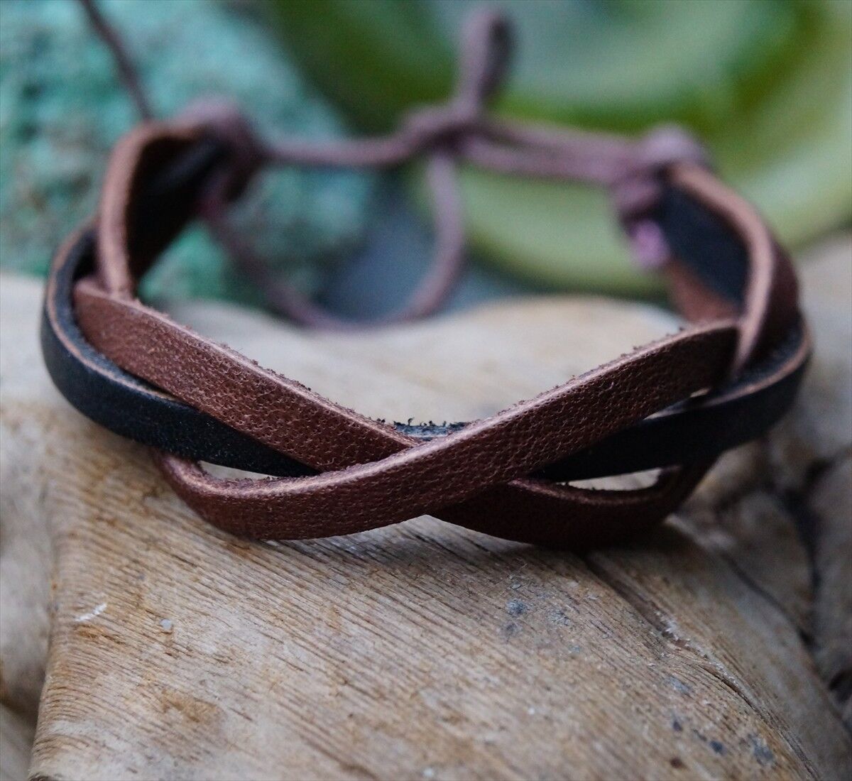 Öko Lederarmband 1,5 cm breit Natur Braun Schwarz geflochten Leder Armband Edel – Bild 6