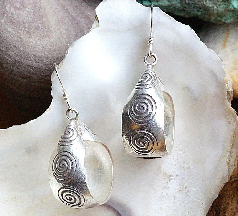 Ohrhänger 4cm Silber Handarbeit Ohrringe Creole Quer Oval Spirale Modern Elegant – Bild 4