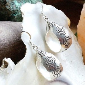 Ohrhänger 4cm Silber Handarbeit Ohrringe Creole Quer Oval Spirale Modern Elegant
