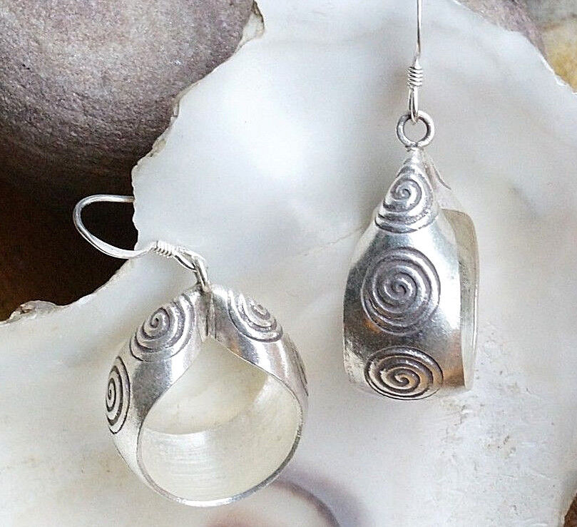 Ohrhänger 4cm Silber Handarbeit Ohrringe Creole Quer Oval Spirale Modern Elegant – Bild 6