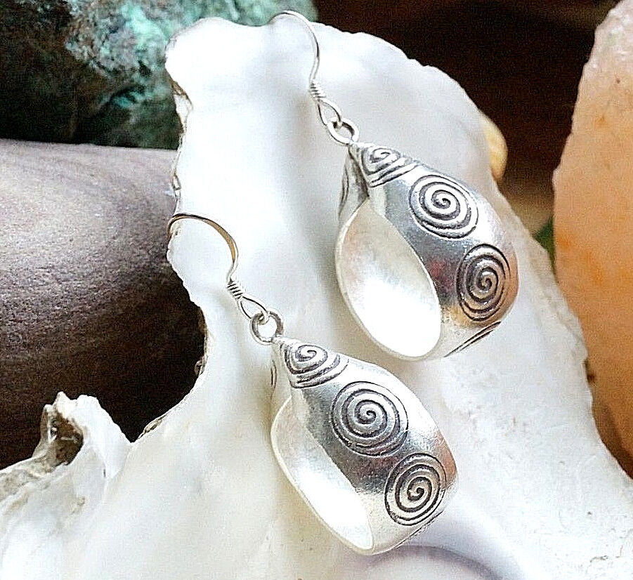 Ohrhänger 4cm Silber Handarbeit Ohrringe Creole Quer Oval Spirale Modern Elegant