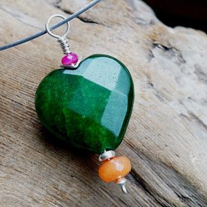 Samaragd Herz Grün Mandarin Granat Rondell Stahlseide Kette Rubin Pink Silber