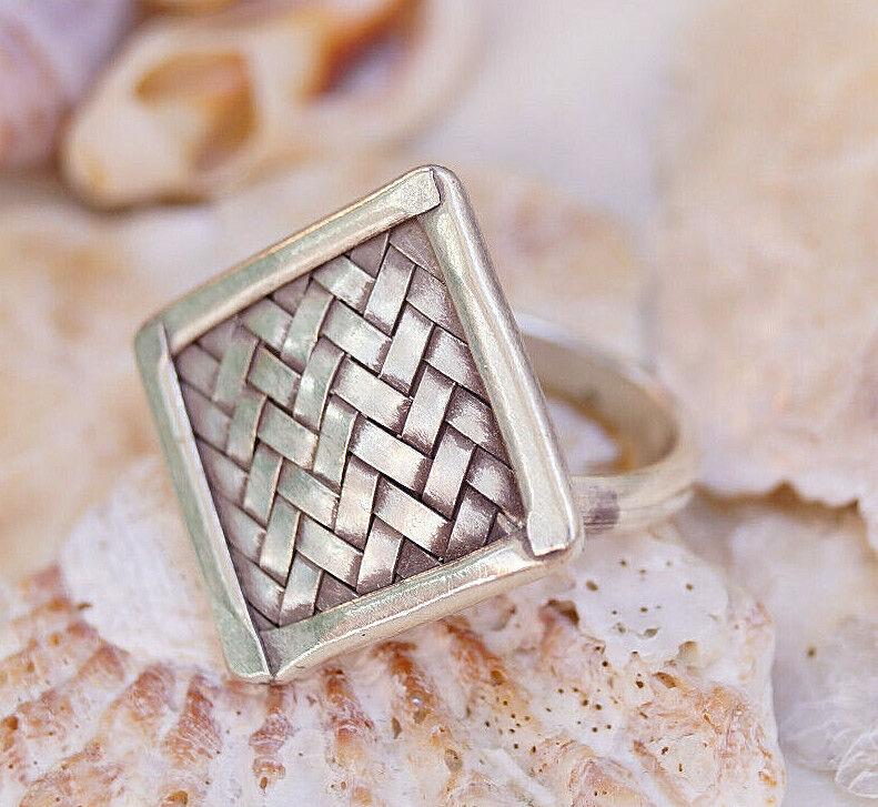 Silberring 51 55 56 58 61 Antik Design Geflochten Raute 2 cm Silber Ring Gewebt