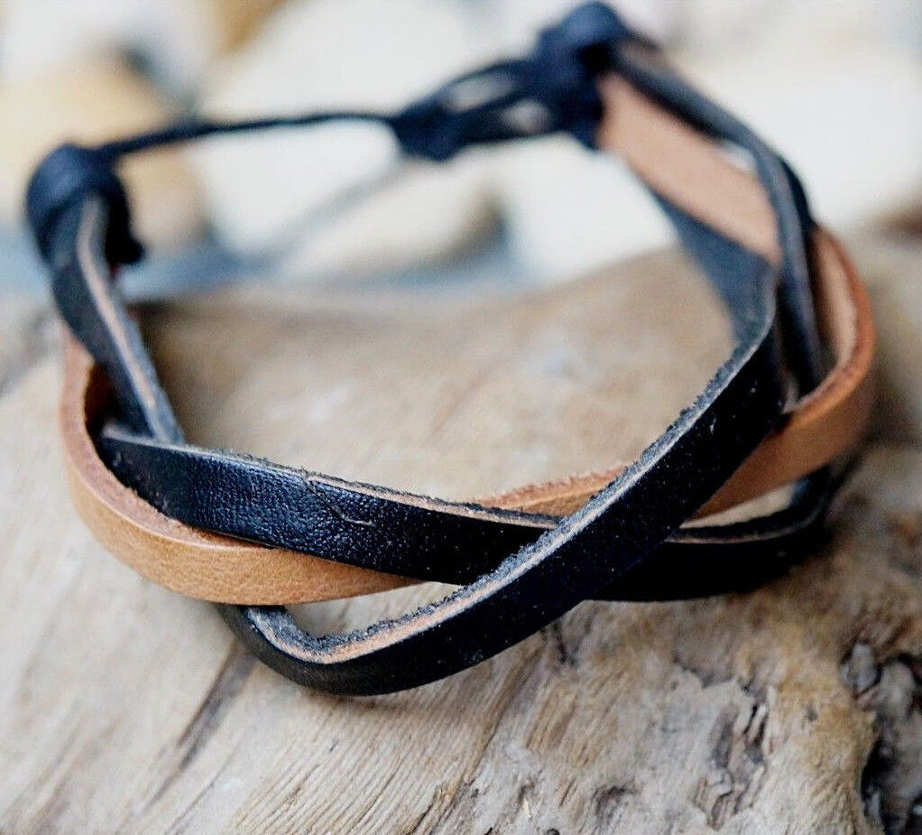 Öko Lederarmband 1,5 cm breit Natur Braun Schwarz geflochten Leder Armband Edel – Bild 15