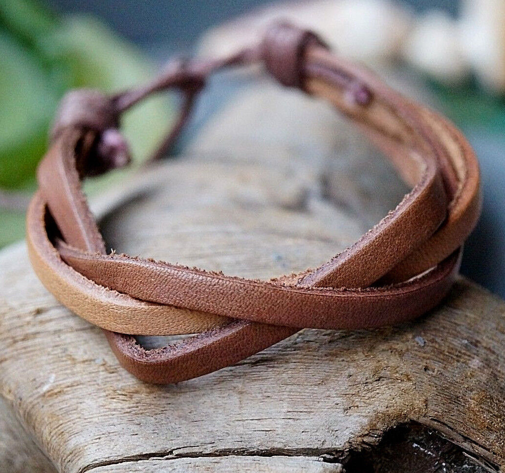 Öko Lederarmband 1,5 cm breit Natur Braun Schwarz geflochten Leder Armband Edel – Bild 12