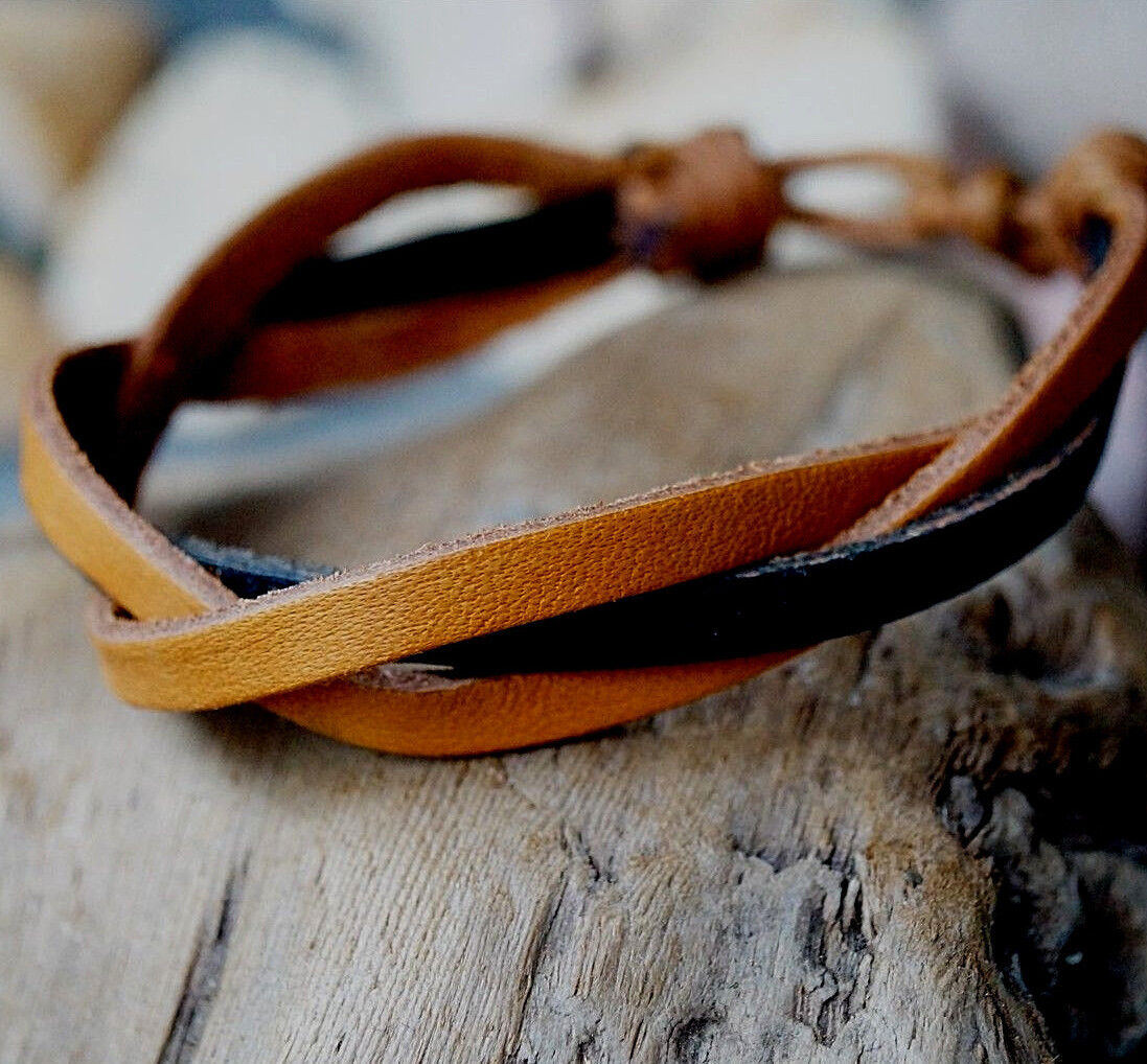 Öko Lederarmband 1,5 cm breit Natur Braun Schwarz geflochten Leder Armband Edel – Bild 17