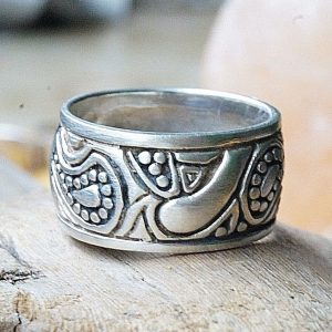 925er Silber Ring 64 Handarbeit Breit Gewölbt Silberring Paisley Muster Floral