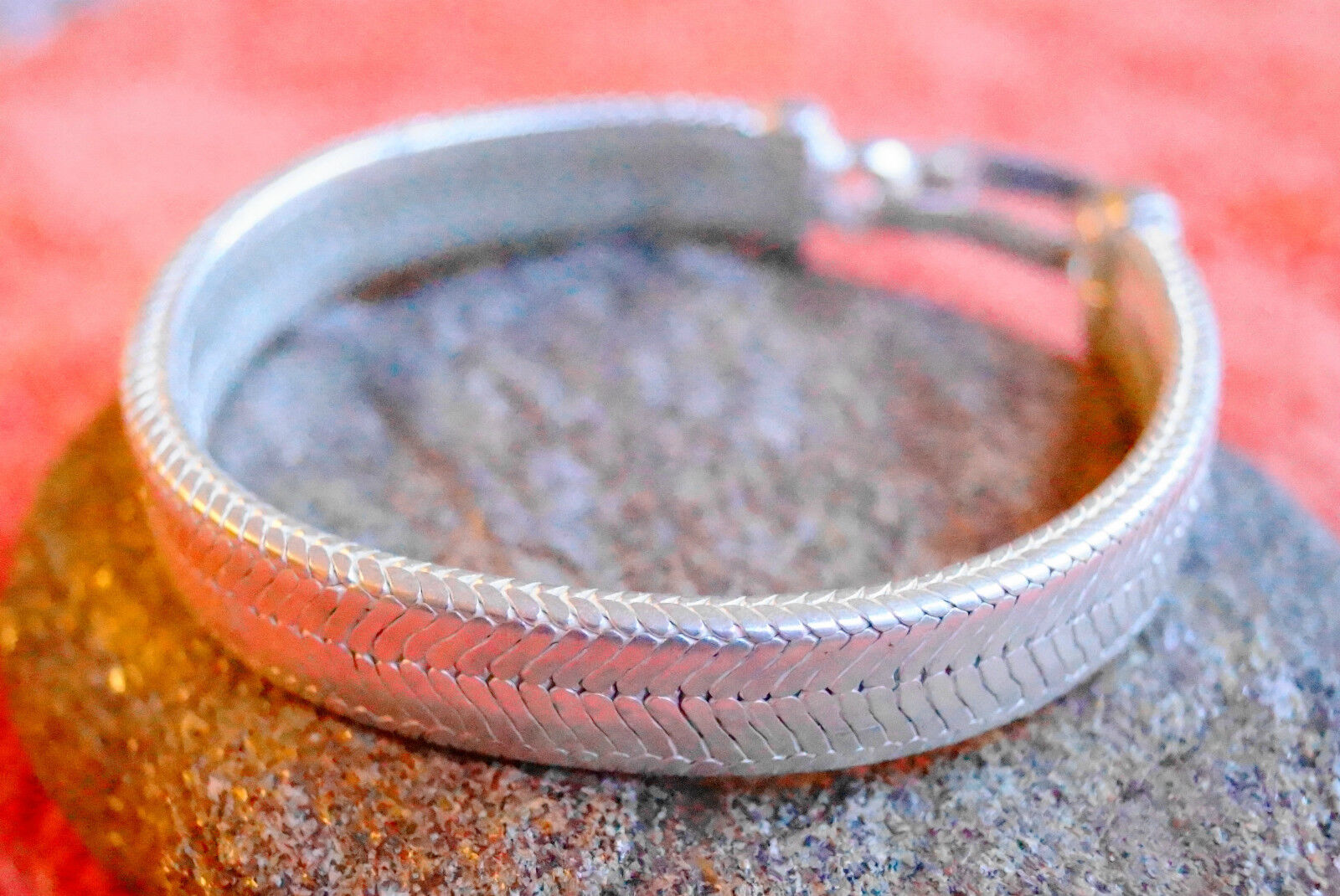 Eckig Masssiv 21,5 cm Armband 10,5 x 3,7 Schlangenkette Silber Handarbeit Breit – Bild 3