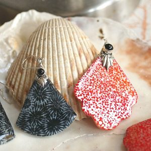 Groß Verspielt Vintage Design 925er Silber Ohrringe Koralle Rot Schwarz Onyx