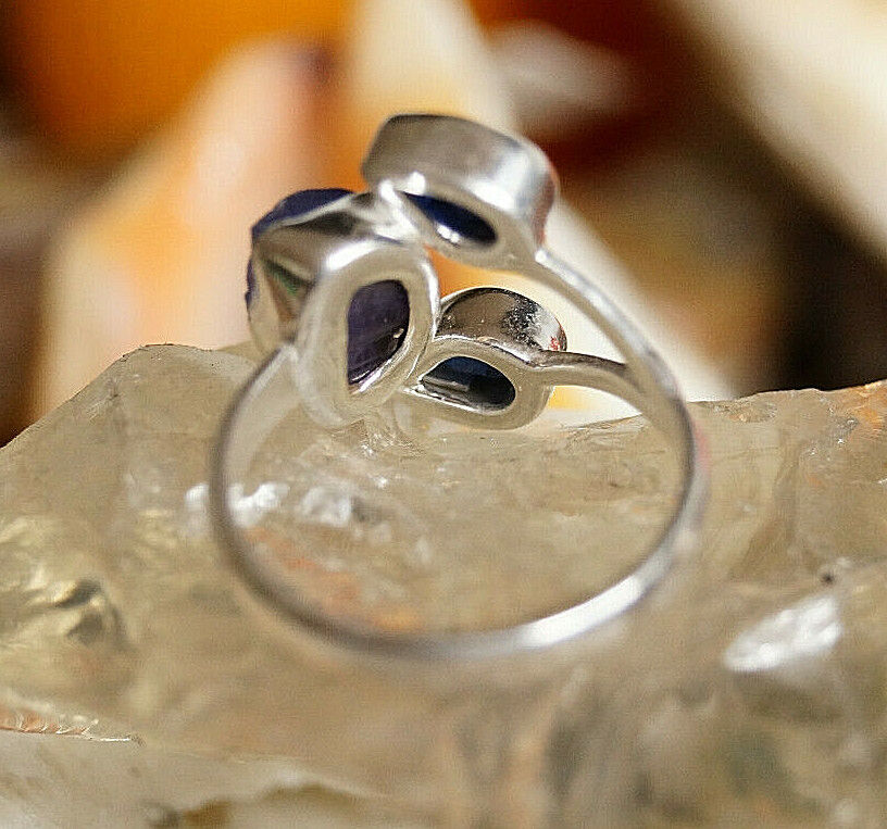 Silberring 56 Saphir Tropfen Tansanit Roh Freiform Ring Silber Rohstein Modern – Bild 7