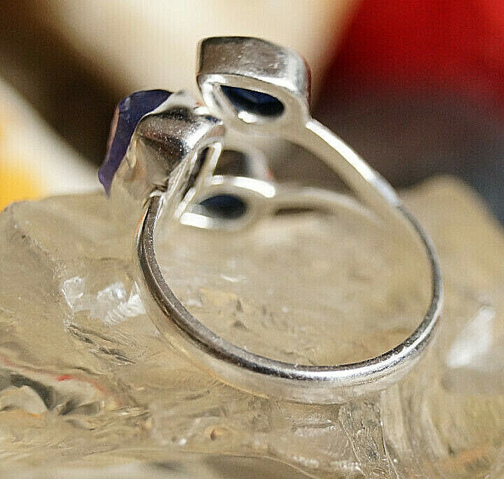 Silberring 56 Saphir Tropfen Tansanit Roh Freiform Ring Silber Rohstein Modern – Bild 8