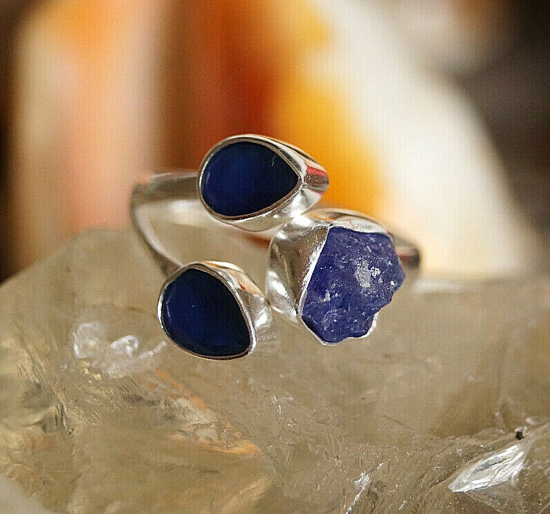 Silberring 57 Saphir Tropfen Tansanit Blau Rohstein Ring Silber Rohstein Modern – Bild 5