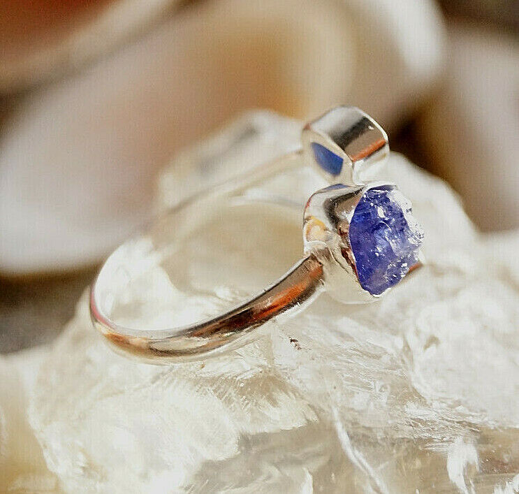 Silberring 57 Saphir Tropfen Tansanit Blau Rohstein Ring Silber Rohstein Modern – Bild 6