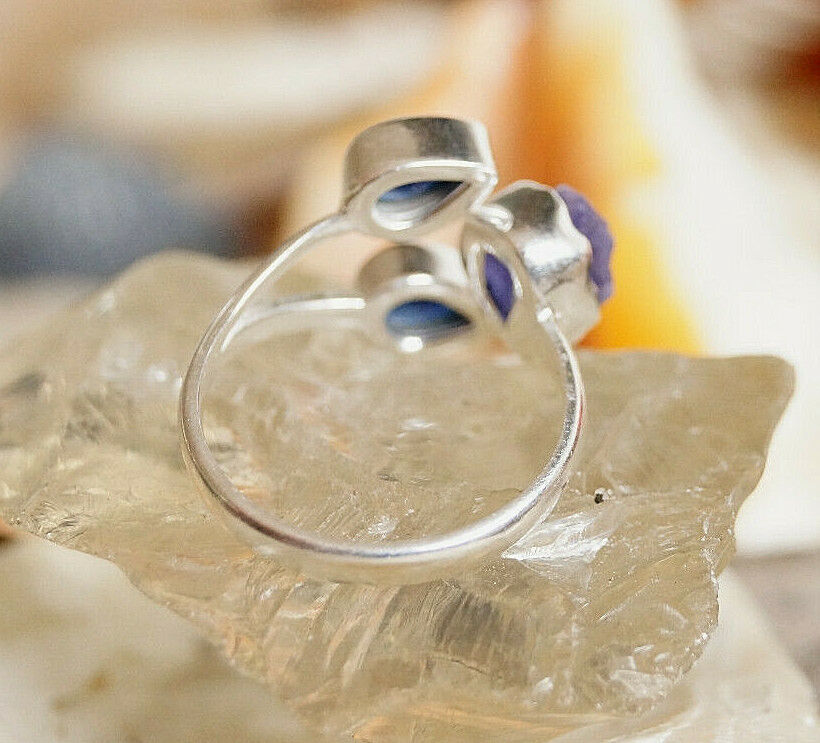 Silberring 57 Saphir Tropfen Tansanit Blau Rohstein Ring Silber Rohstein Modern – Bild 7