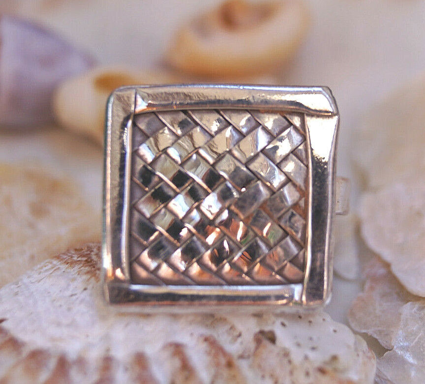 Silberring 58 59 60 Vntage Design Geflochten Quadrat 2 cm Silber Ring Gewebt – Bild 4