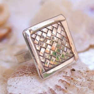 Silberring 58 59 60 Vntage Design Geflochten Quadrat 2 cm Silber Ring Gewebt