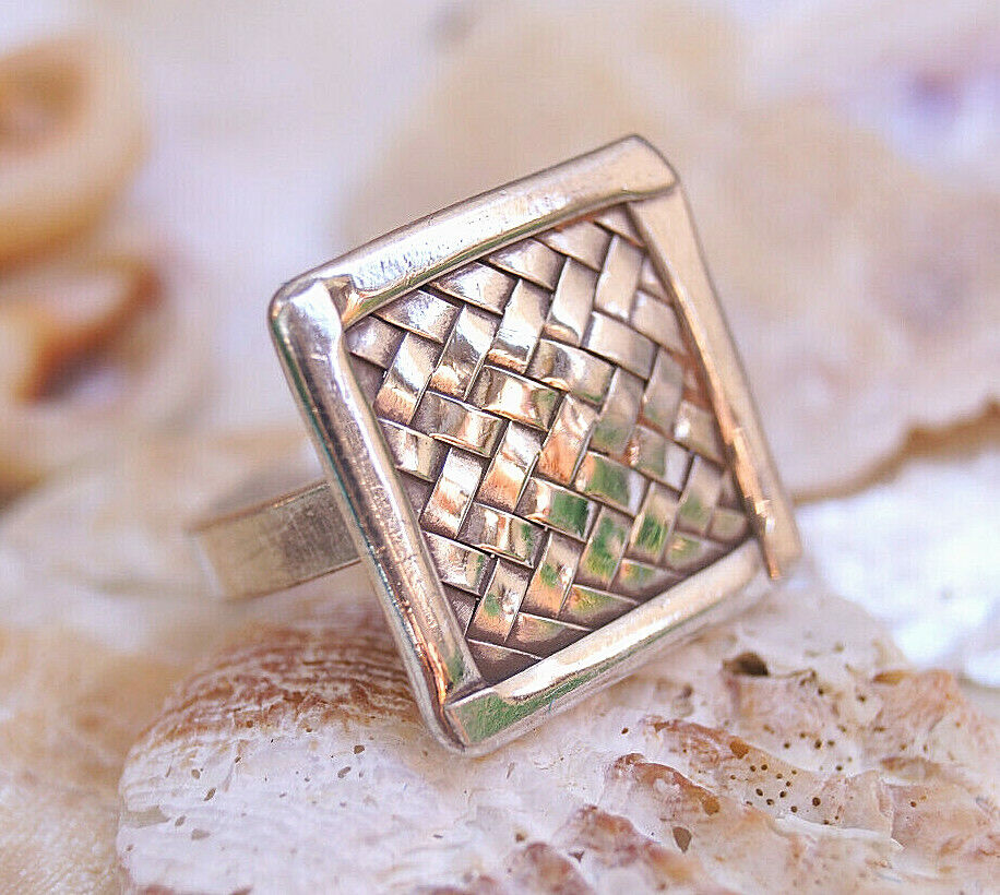 Silberring 58 59 60 Vntage Design Geflochten Quadrat 2 cm Silber Ring Gewebt