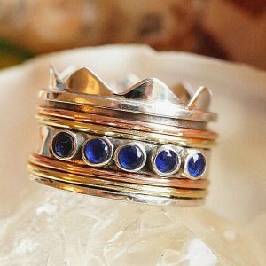 5er Drehring 925er Silber Breit 62 63 64 Saphir Blau Ring Krone 3-Metallring