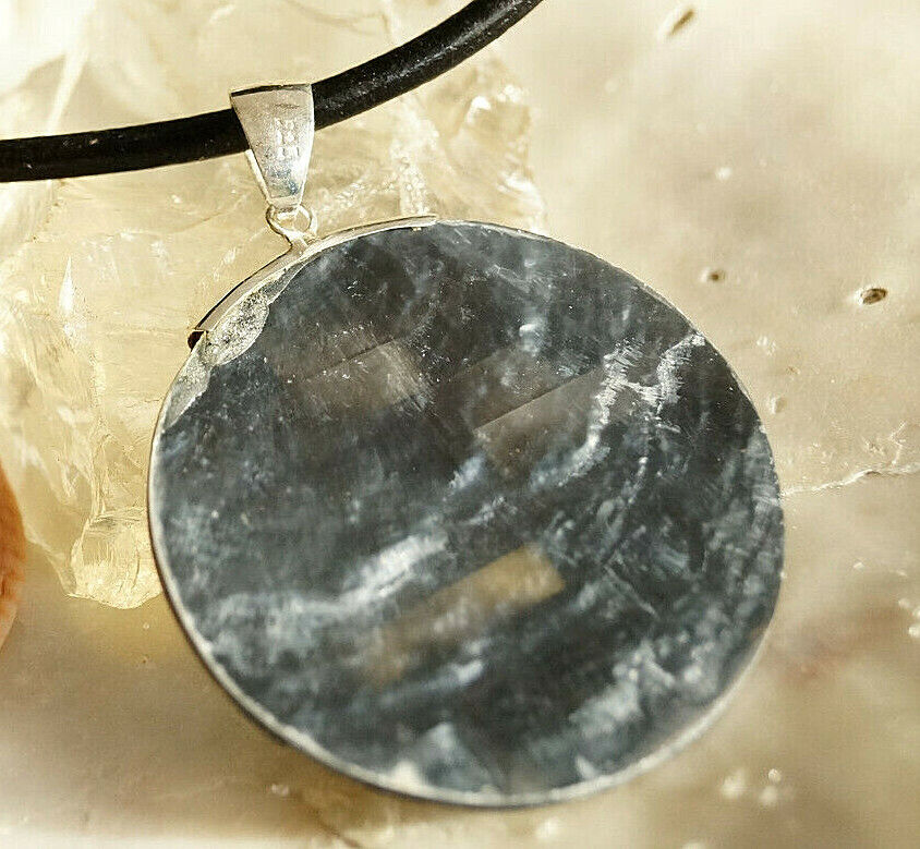 925er Silber Groß Design Kettenanhänger Perlmutt Grau Braun Muschel Rund Mosaik – Bild 7
