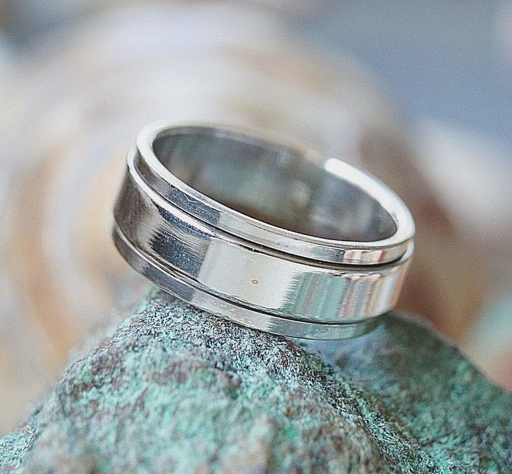 Bauhaus Art Design Massiv 925er Silber Ring 59 61 64 Schlicht Drehring Bandring – Bild 5