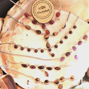 Collier 925er Silber Schlicht Y-Form Steine Rot Lila Gold Orange 38 - 45 cm