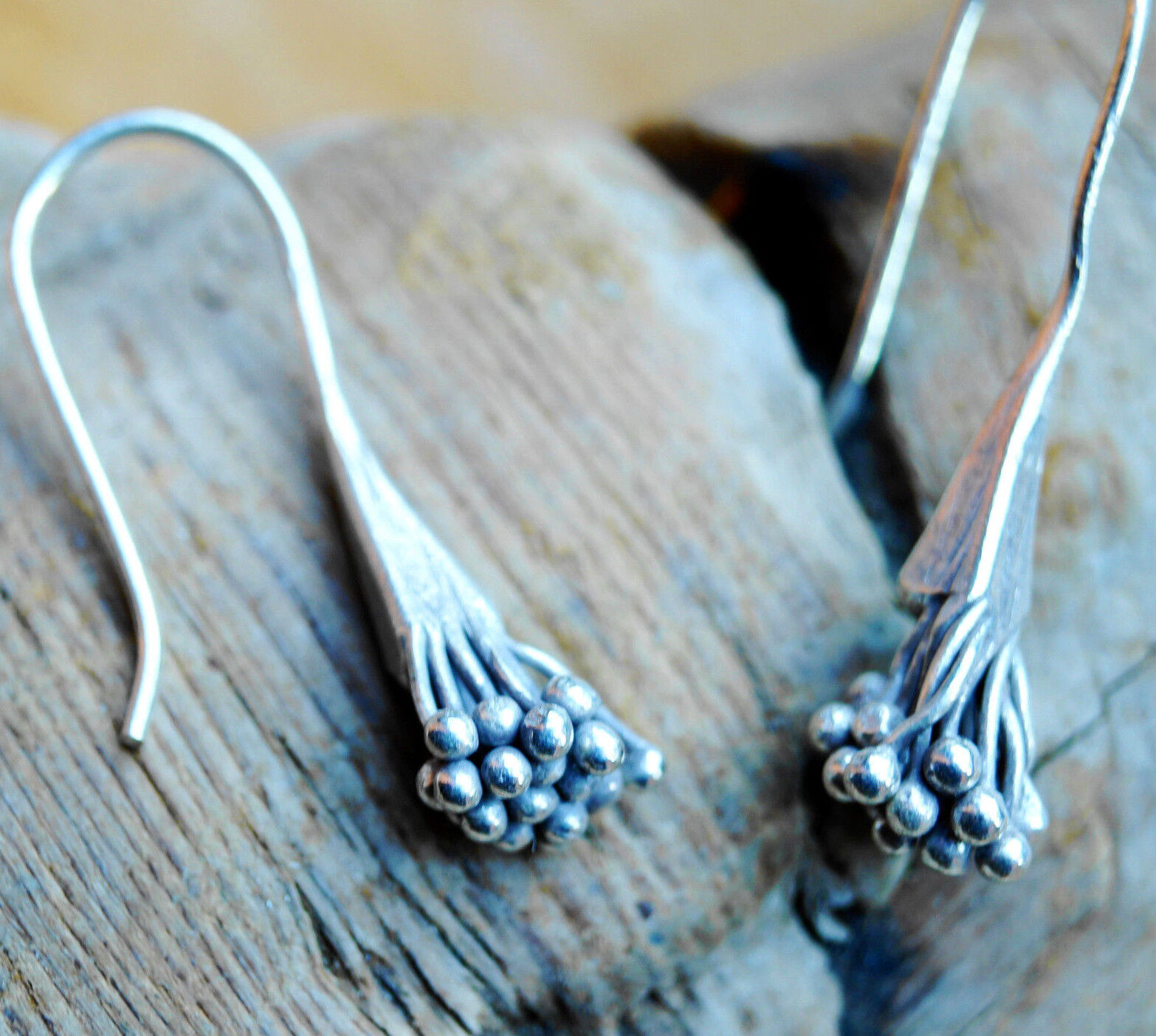 Ohrhänger 3,3 x 0,8 cm Silber Blüte Blume Floral Verspielt Ohrringe Zweige Glanz – Bild 3