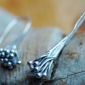 Ohrhänger 3,3 x 0,8 cm Silber Blüte Blume Floral Verspielt Ohrringe Zweige Glanz