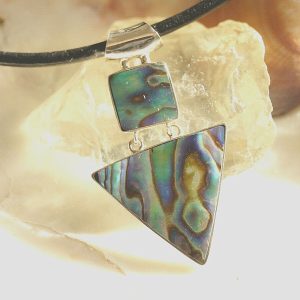 Schlicht Groß 925er Silber Ketten-Anhänger Abalone Paua Muschel See-Opal Bunt