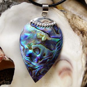 Silber Groß Kettenanhänger 6 cm Abalone Paua Muschel Seeopal Schlicht Tropfen