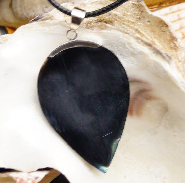 Silber Groß Kettenanhänger 6 cm Abalone Paua Muschel Seeopal Schlicht Tropfen – Bild 6