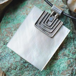 Silber Kettenanhänger 4 cm Rechteckig Perlmutt Groß Muschel Natur Modern Eckig